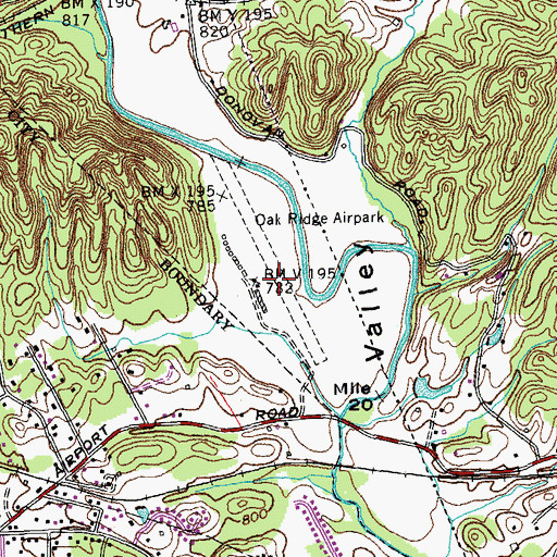 Topographic Map of Oliver Springs Inc Airport, TN