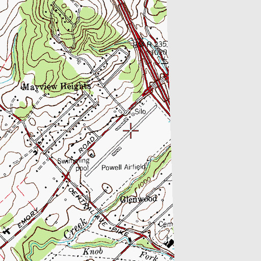 Topographic Map of Powell Airport (historical), TN