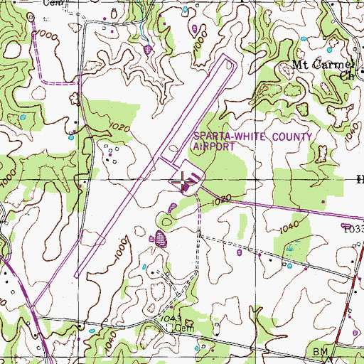 Topographic Map of Upper Cumberland Regional Airport, TN