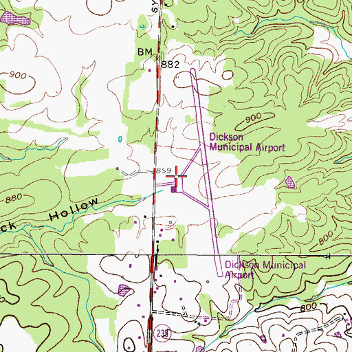Topographic Map of Dickson Municipal Airport, TN