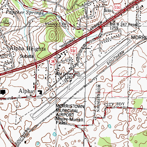Topographic Map of Moore-Murrell Airport, TN