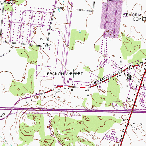 Topographic Map of Lebanon Municipal Airport, TN