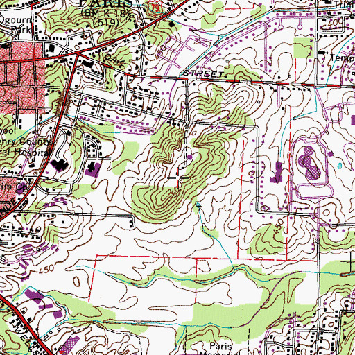 Topographic Map of Henry County Hospital Airport, TN