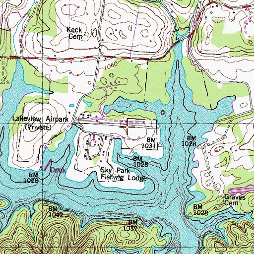 Topographic Map of Lake View Airport, TN