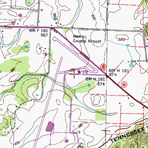 Topographic Map of Henry County Airport, TN