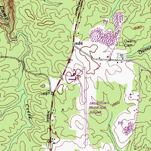 Topographic Map of Jamestown Municipal Airport, TN