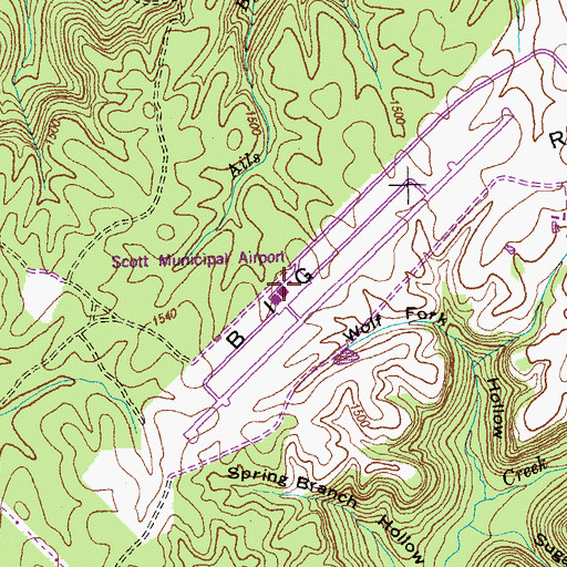 Topographic Map of Scott Municipal Airport, TN