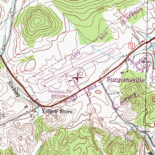 Topographic Map of Hawkins County Airport, TN