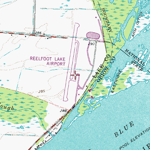 Topographic Map of Reelfoot Lake Airport, TN