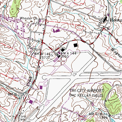 Topographic Map of Tri-Cities Airport, TN