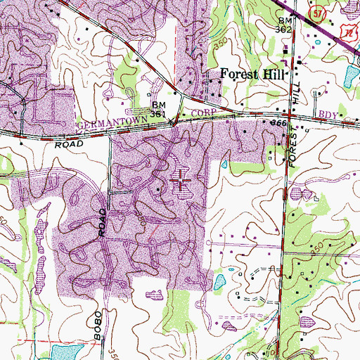 Topographic Map of Hunt Lake, TN