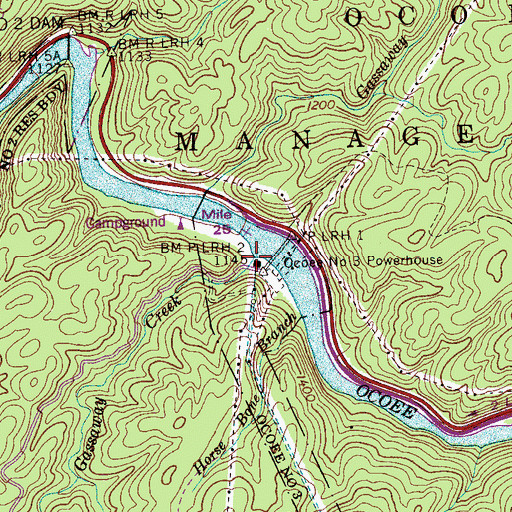 Topographic Map of Ocoee Number Three Lake, TN