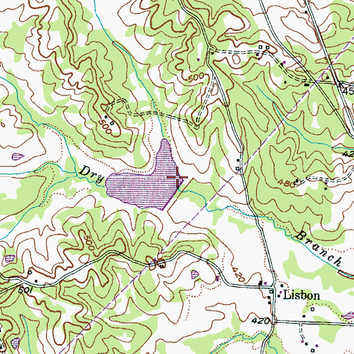 Topographic Map of Porters Creek Lake Dam Number Three, TN