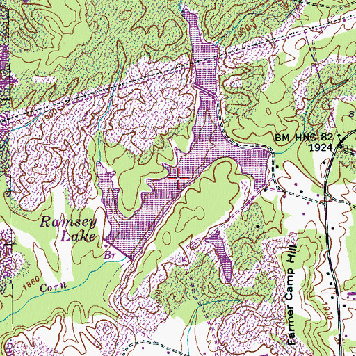 Topographic Map of Ramsey Lake, TN
