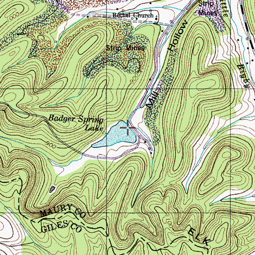 Topographic Map of Millers Lake Dam, TN