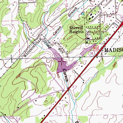 Topographic Map of Madisonville Lake, TN
