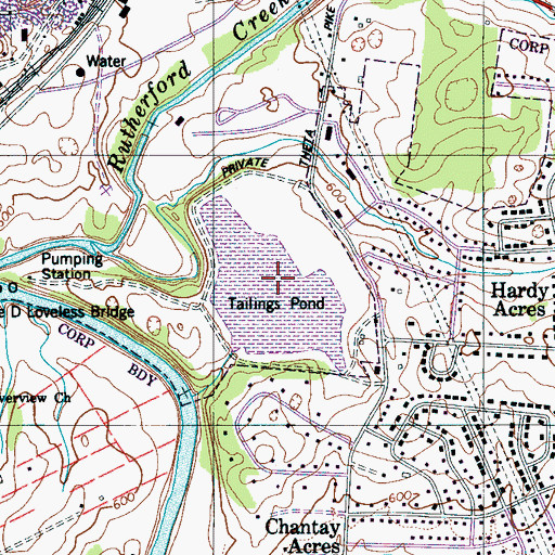 Topographic Map of Hooker Number Six Tailings Pond, TN