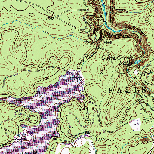 Topographic Map of Fall Creek Falls Lake Dam, TN