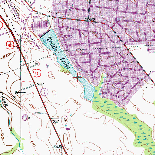 Topographic Map of Todds Lake Number Two Dam, TN