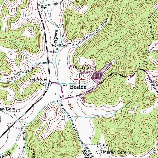 Topographic Map of Pine Hill Dam, TN