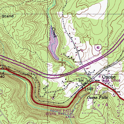Topographic Map of Camp Ozone Dam, TN