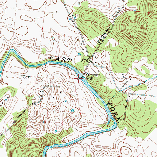 Topographic Map of Browns Mill Dam, TN