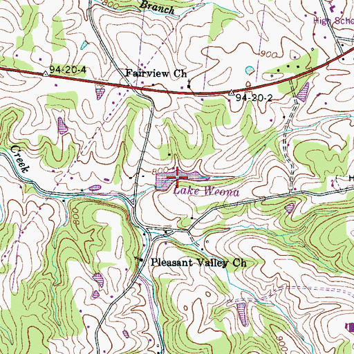 Topographic Map of Lake Weona, TN