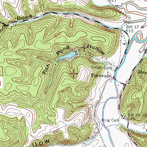 Topographic Map of Fernvale Dam, TN