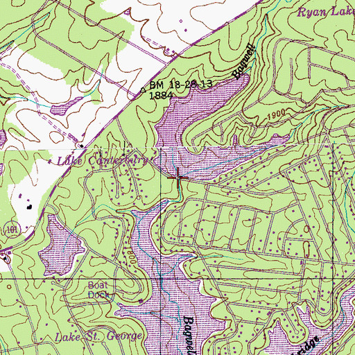 Topographic Map of Canterbury Lake Dam, TN