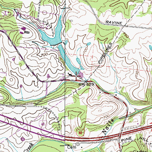 Topographic Map of Luther Lake Number Three, TN