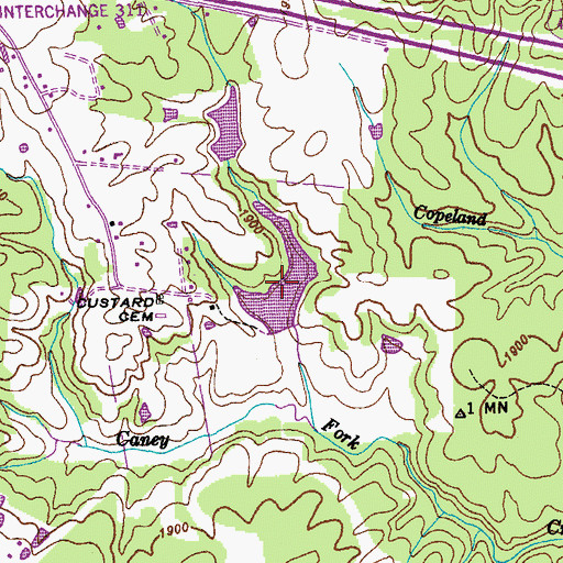 Topographic Map of Hood Lake, TN