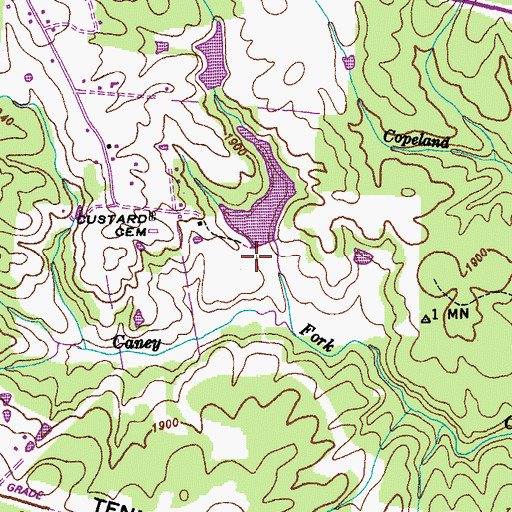 Topographic Map of Hood Lake Dam, TN