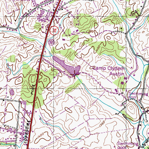 Topographic Map of Tom Austin Dam, TN