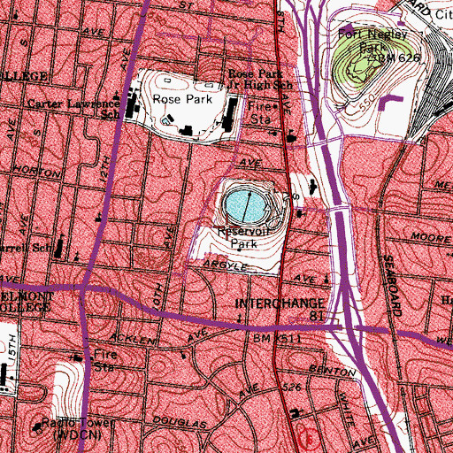 Topographic Map of Eighth Avenue South Reservoir, TN