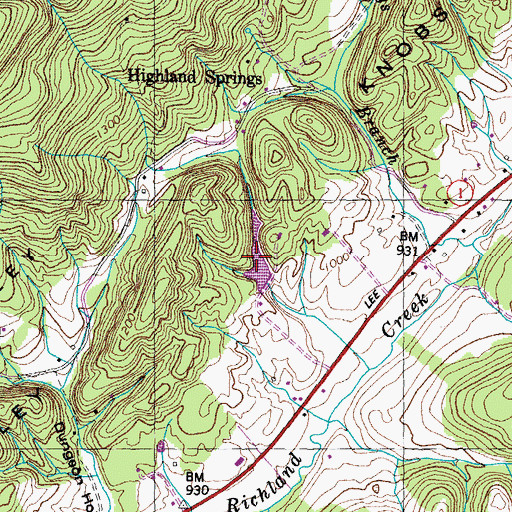 Topographic Map of Highland Springs Cove Dam, TN