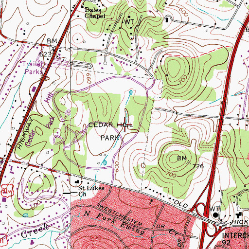 Topographic Map of Cedar Hill Lake Dam, TN
