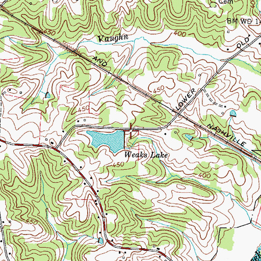 Topographic Map of Weaks Lake Dam, TN