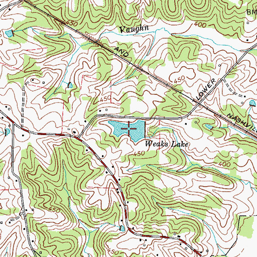 Topographic Map of Weaks Lake, TN