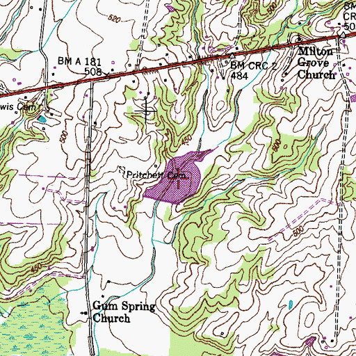 Topographic Map of Middle Fork Obion River Lake Number Four, TN