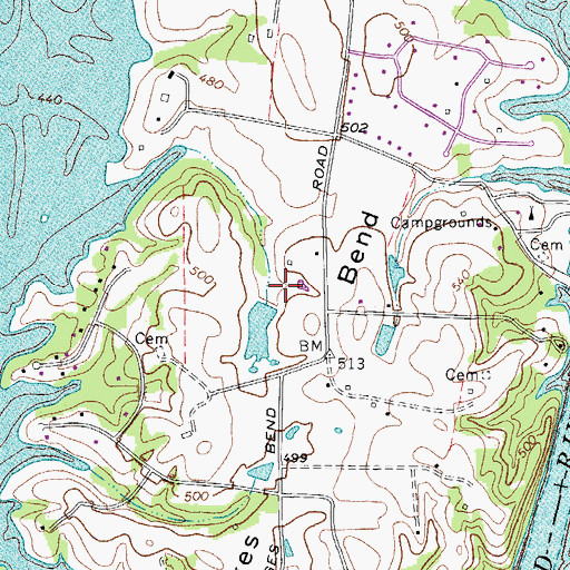Topographic Map of Five Coves Dam, TN