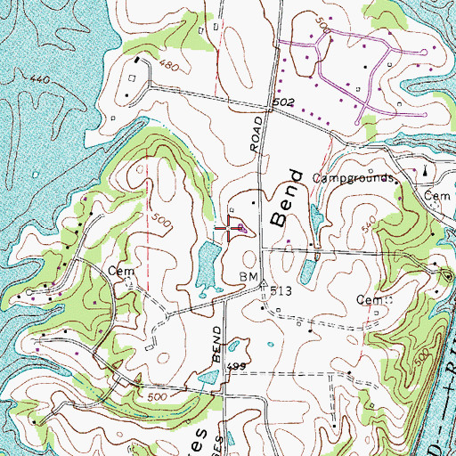 Topographic Map of Five Coves Lake, TN