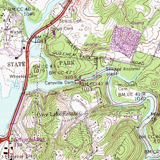 Topographic Map of Caryville Lake Dam, TN