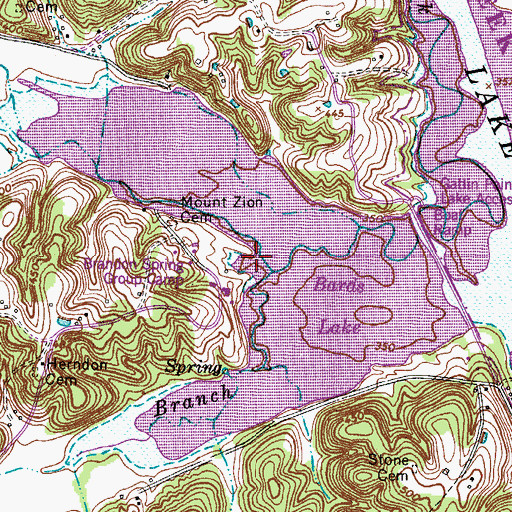 Topographic Map of Bards Lake, TN