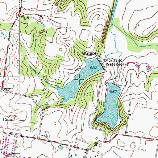 Topographic Map of Portland City Lake, TN