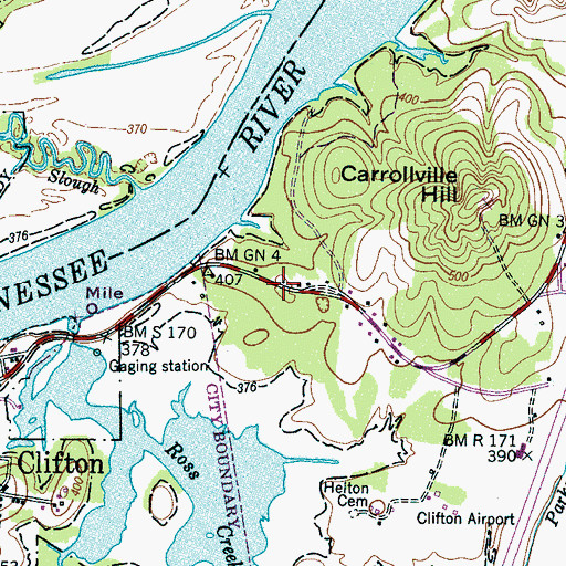 Topographic Map of Carrollville (historical), TN