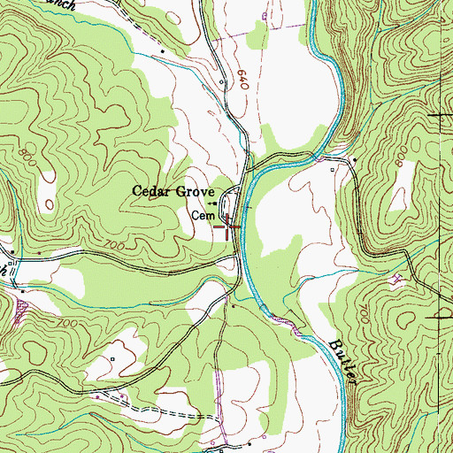 Topographic Map of Cedar Grove School (historical), TN