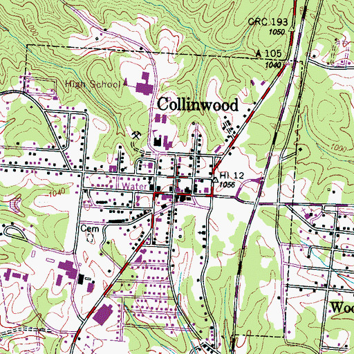 Topographic Map of Collinwood City Hall, TN