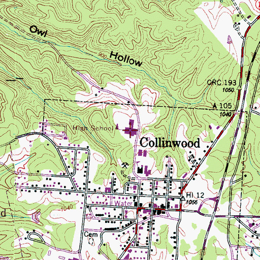 Topographic Map of Collingwood High School, TN