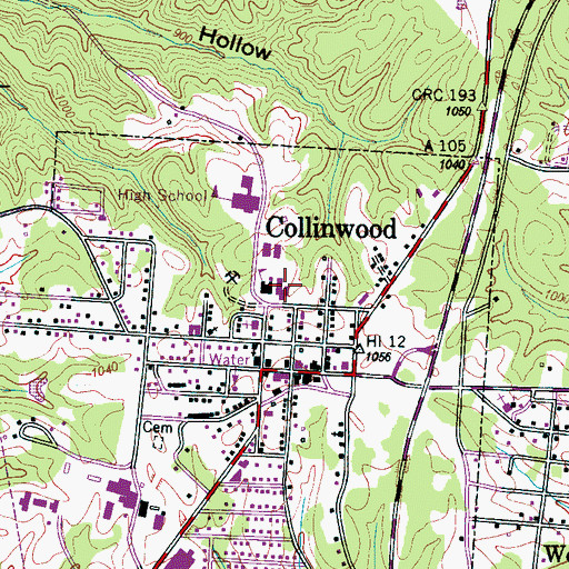 Topographic Map of Collinwood Middle School, TN