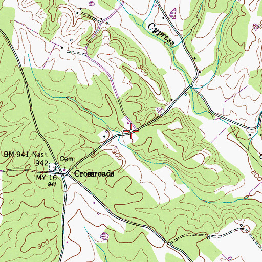Topographic Map of Crossroads School (historical), TN